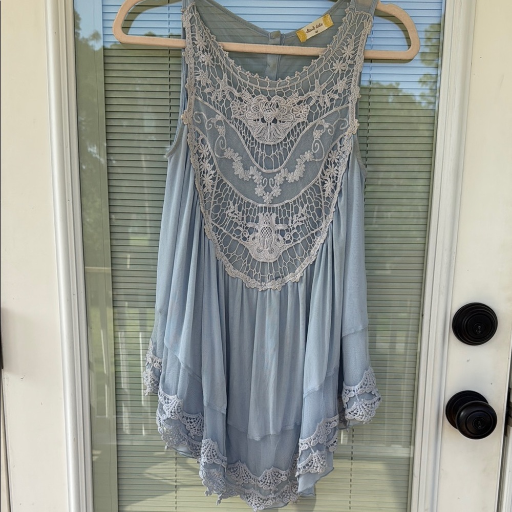 Blue Elegant Tank with Lace Detail